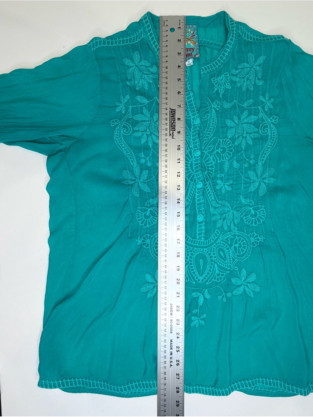 Johnny Was Embroidered Teal Women’s 3/4 sleeve Tunic Top, size M. Like new! - Picture 5 of 9